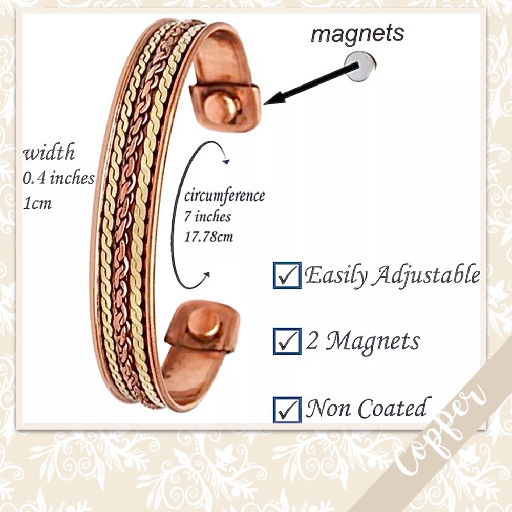 Copper Southwest-Styled Eclectic Artisan Bangle Cuff w/ Rope & Chain-Styled Trim - Picture 8 of 8